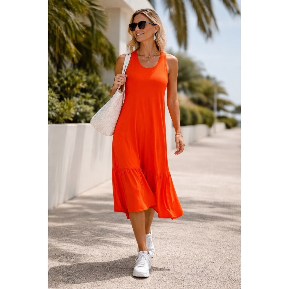 Sweaty Betty Explorer Ace Midi Dress Resort Red Orange Racerback L Hi Low Hem